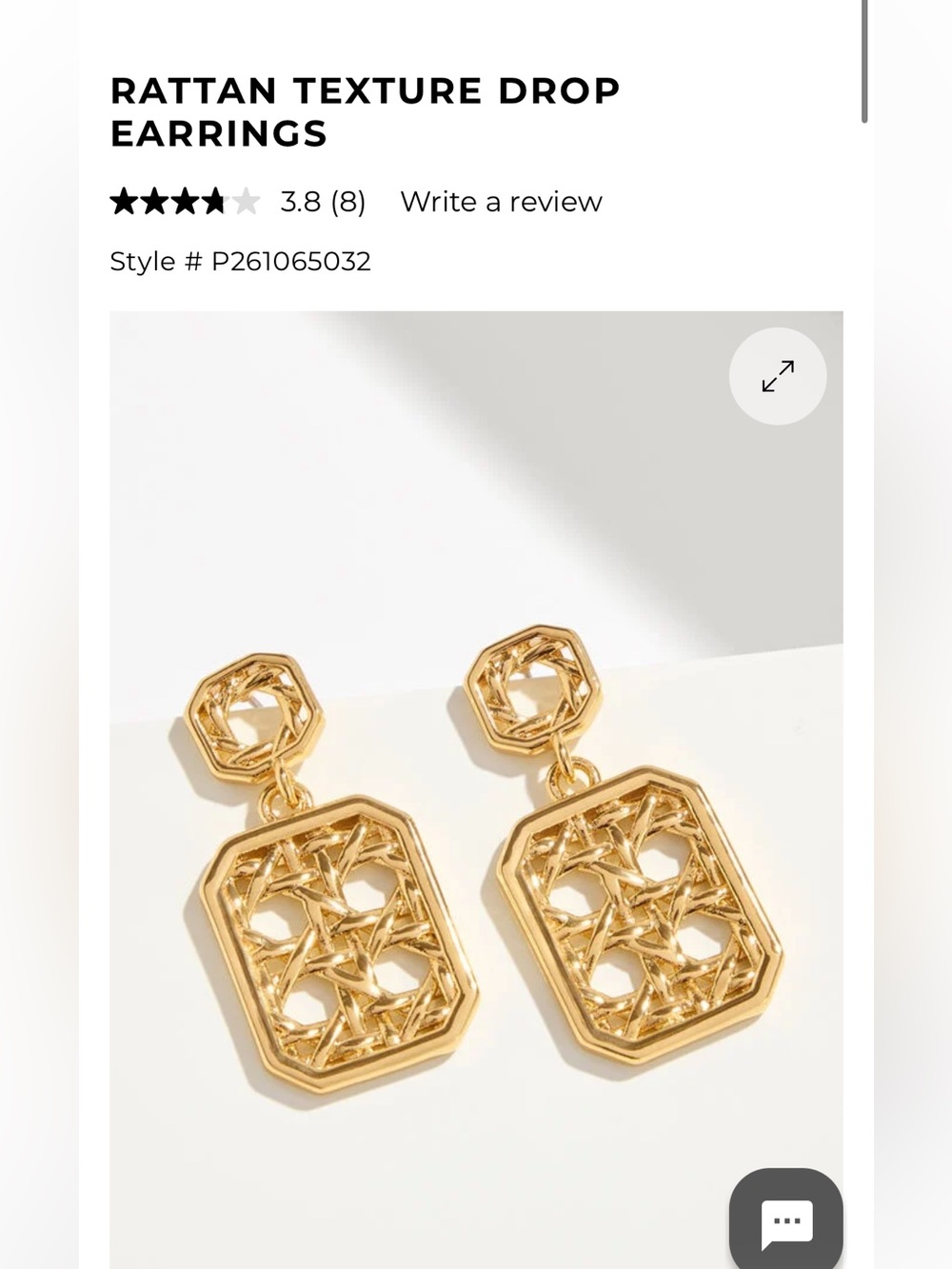 Talbots Gold Rattan Texture Drop Earrings